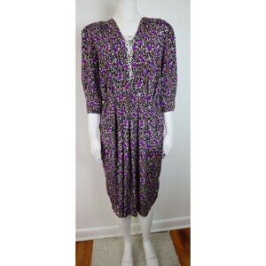 VINTAGE WOMEN'S PURPLE FLORAL PRINT DRESS - LADY CAROL  - SIZE 10P